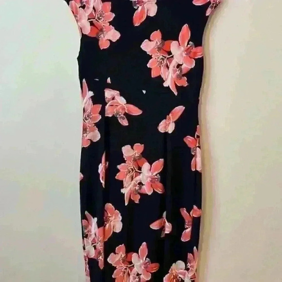 Connected Apparel Faux Wrap Floral Sheath Boatneck Dress Size:10 - Picture 3 of 9